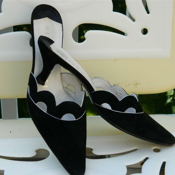 Walter Steiger Black Suede Kitten Heel Slides/Mules/Shoes Handmade Italy sz 8 - Picture 5 of 12